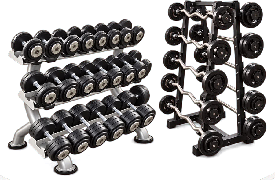 Combo de barra montada e dumbbell montado anilhado, com suportes